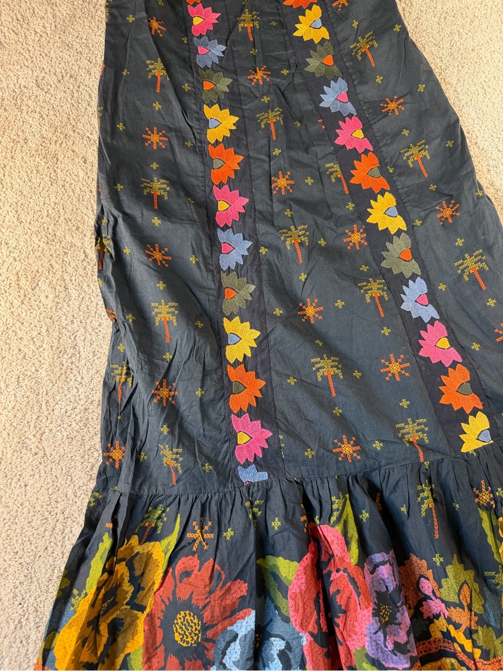 Farm Rio Anthropologie For Embroidered Maxi Dress Black Embroidery Size Small - Picture 6 of 14